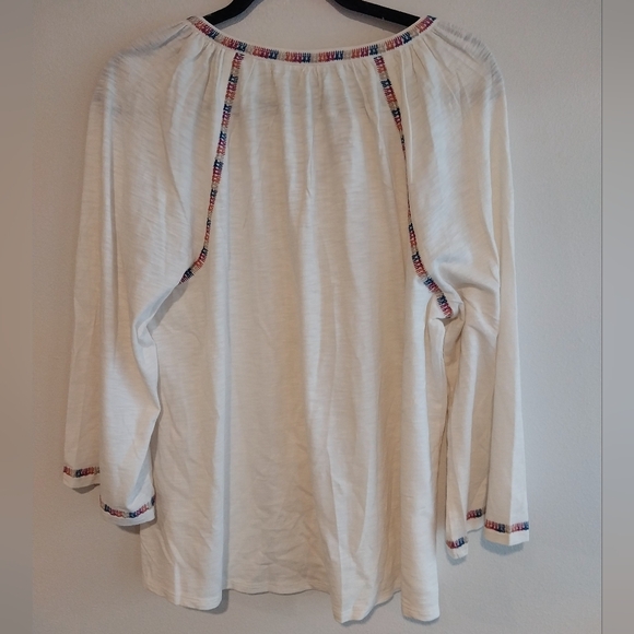 J. Jill Cream Multicolor Embroidered V-Neck 3/4 Bell Sleeve Top - Picture 2 of 7